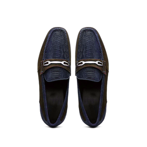 Marco Di Milano Hugo Navy / Brown Sueded Ostrich Leg Bit Loafers - Dudes Boutique