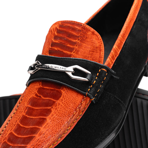 Marco Di Milano Hugo Orange / Black Sueded Ostrich Leg Bit Loafers - Dudes Boutique