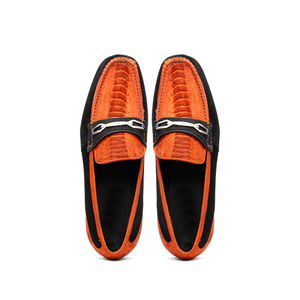 Marco Di Milano Hugo Orange / Black Sueded Ostrich Leg Bit Loafers - Dudes Boutique