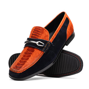 Marco Di Milano Hugo Orange / Navy Sueded Ostrich Leg Bit Loafers - Dudes Boutique
