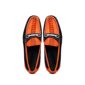Marco Di Milano Hugo Orange / Navy Sueded Ostrich Leg Bit Loafers - Dudes Boutique