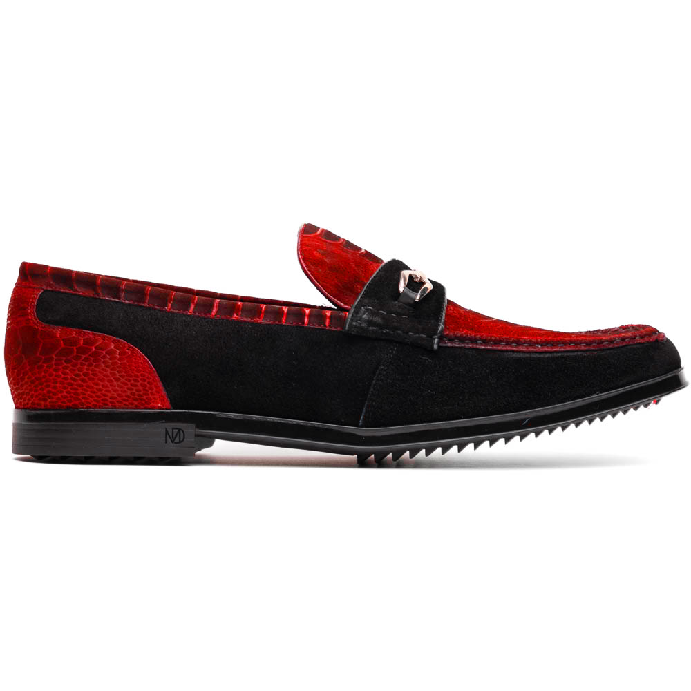 Marco Di Milano Hugo Red / Black Sueded Ostrich Leg Bit Loafers - Dudes Boutique