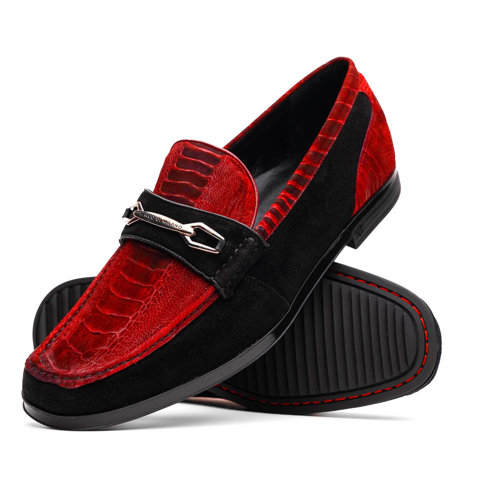Marco Di Milano Hugo Red / Black Sueded Ostrich Leg Bit Loafers - Dudes Boutique