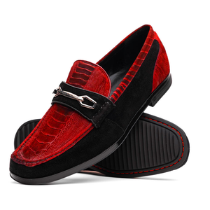 Marco Di Milano Hugo Red / Black Sueded Ostrich Leg Bit Loafers - Dudes Boutique
