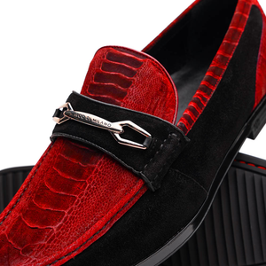 Marco Di Milano Hugo Red / Black Sueded Ostrich Leg Bit Loafers - Dudes Boutique