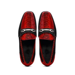 Marco Di Milano Hugo Red / Black Sueded Ostrich Leg Bit Loafers - Dudes Boutique