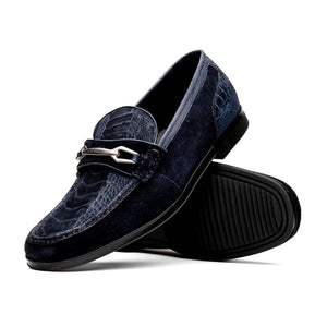 Marco Di Milano Hugo Navy Sueded Ostrich Leg Bit Loafers - Dudes Boutique