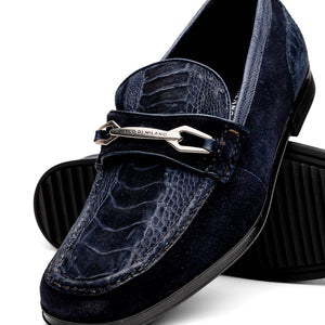 Marco Di Milano Hugo Navy Sueded Ostrich Leg Bit Loafers - Dudes Boutique