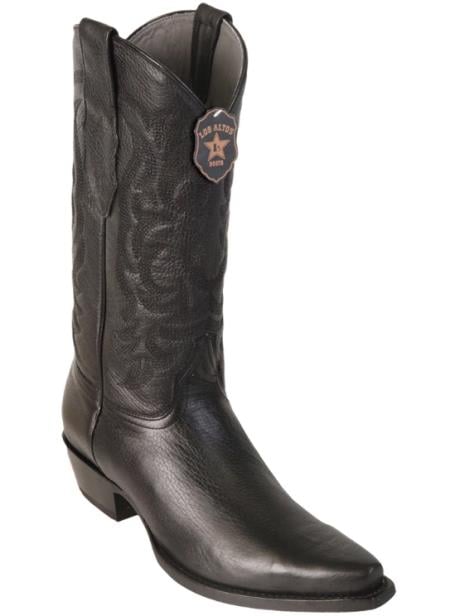 Los Altos Jet Black Genuine All-Over Deerskin J-Toe Cowboy Boots