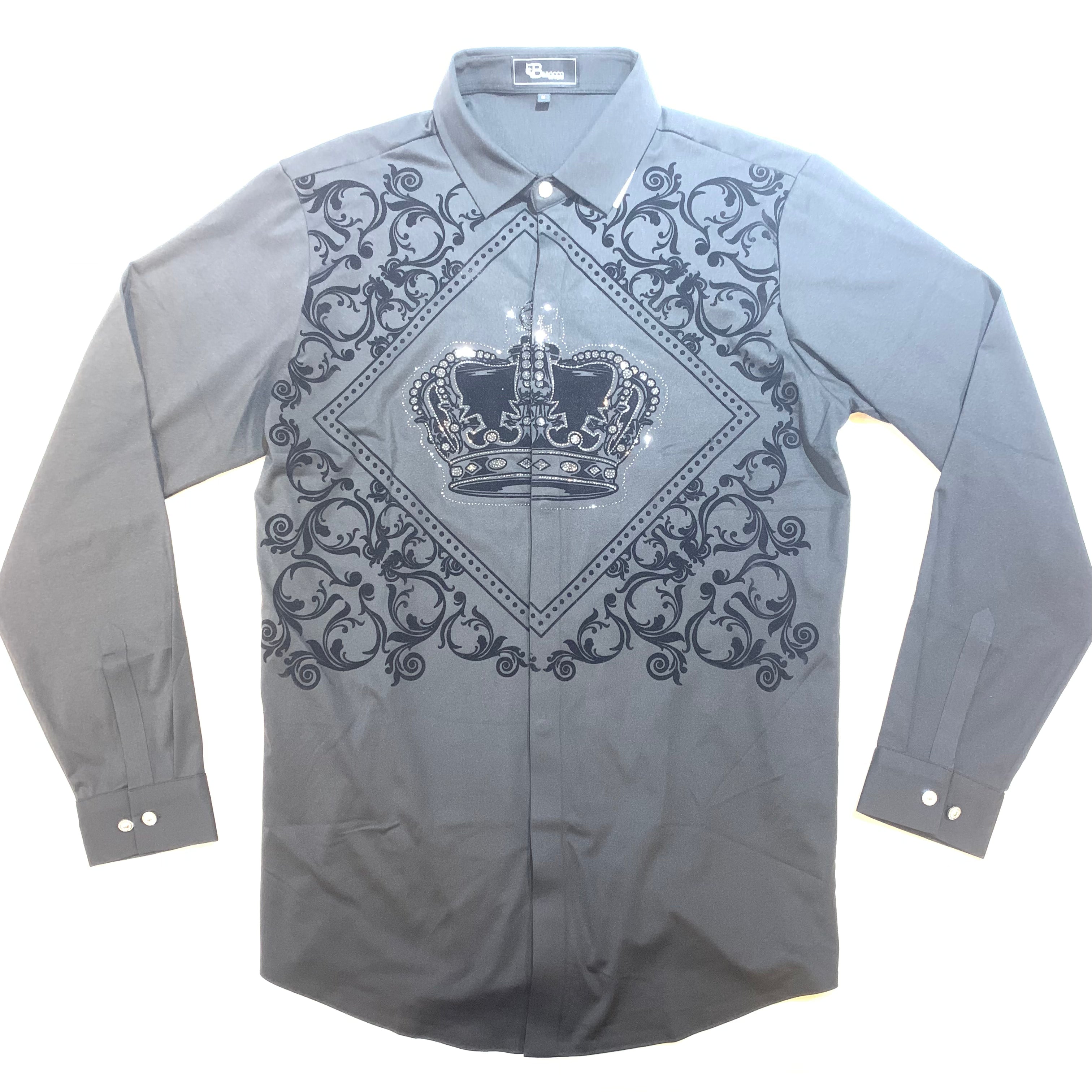 Barocco Crown Crystal Button-Up Shirt - Dudes Boutique