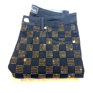 Barocco Black Gold Full Checkered Crystal Pants - Dudes Boutique