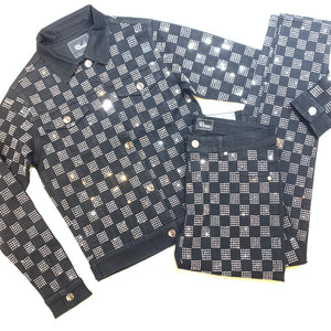 Barocco Black Silver Full Checkered Crystal Jacket - Dudes Boutique