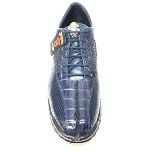 Los Altos Navy Blue Perforated Crocodile Tail Sneakers - Dudes Boutique