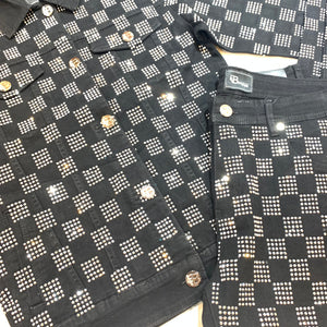 Barocco Black Silver Full Checkered Crystal Jacket - Dudes Boutique