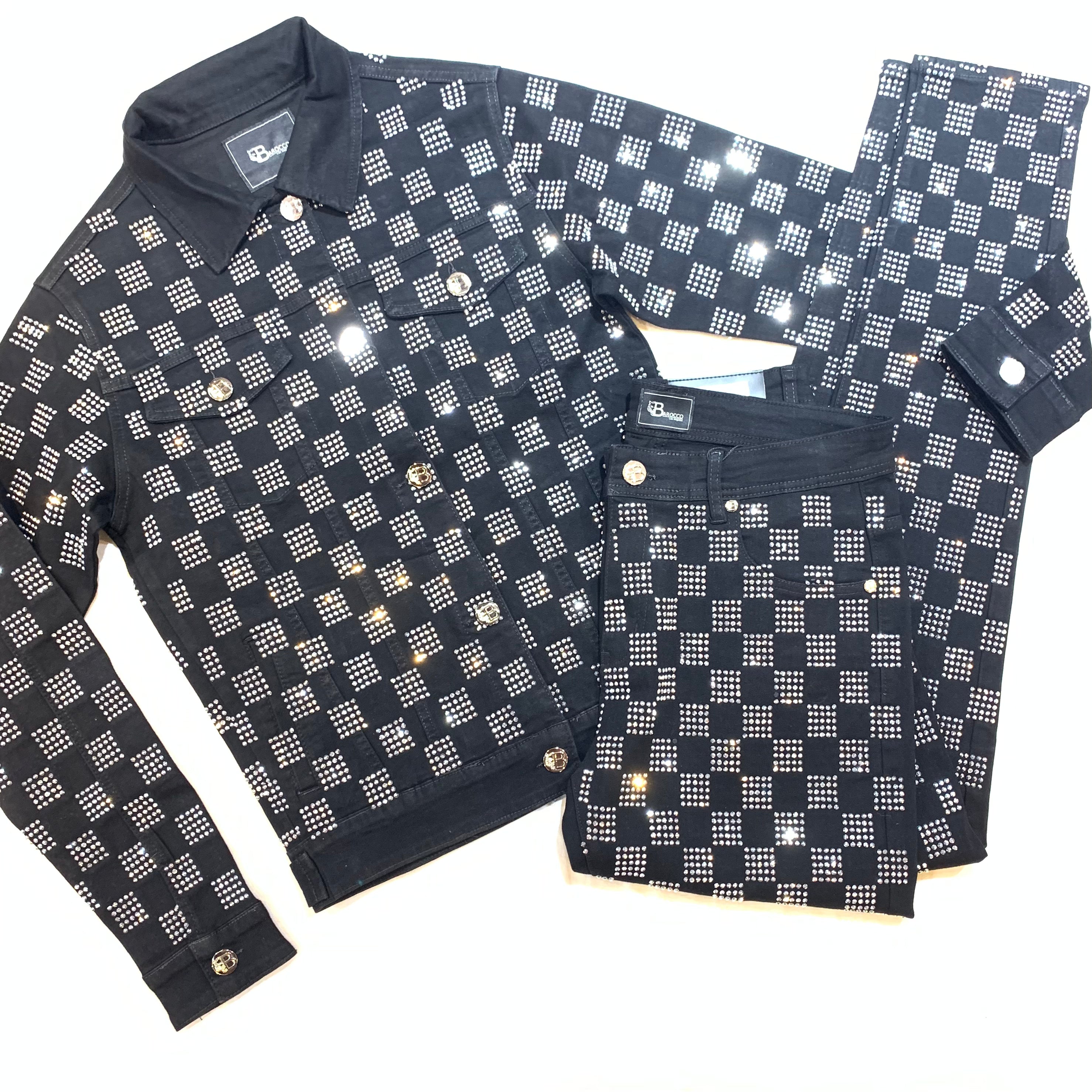 Barocco Black Silver Full Checkered Crystal Jacket - Dudes Boutique