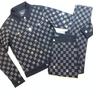 Barocco Black Silver Full Checkered Crystal Jacket - Dudes Boutique