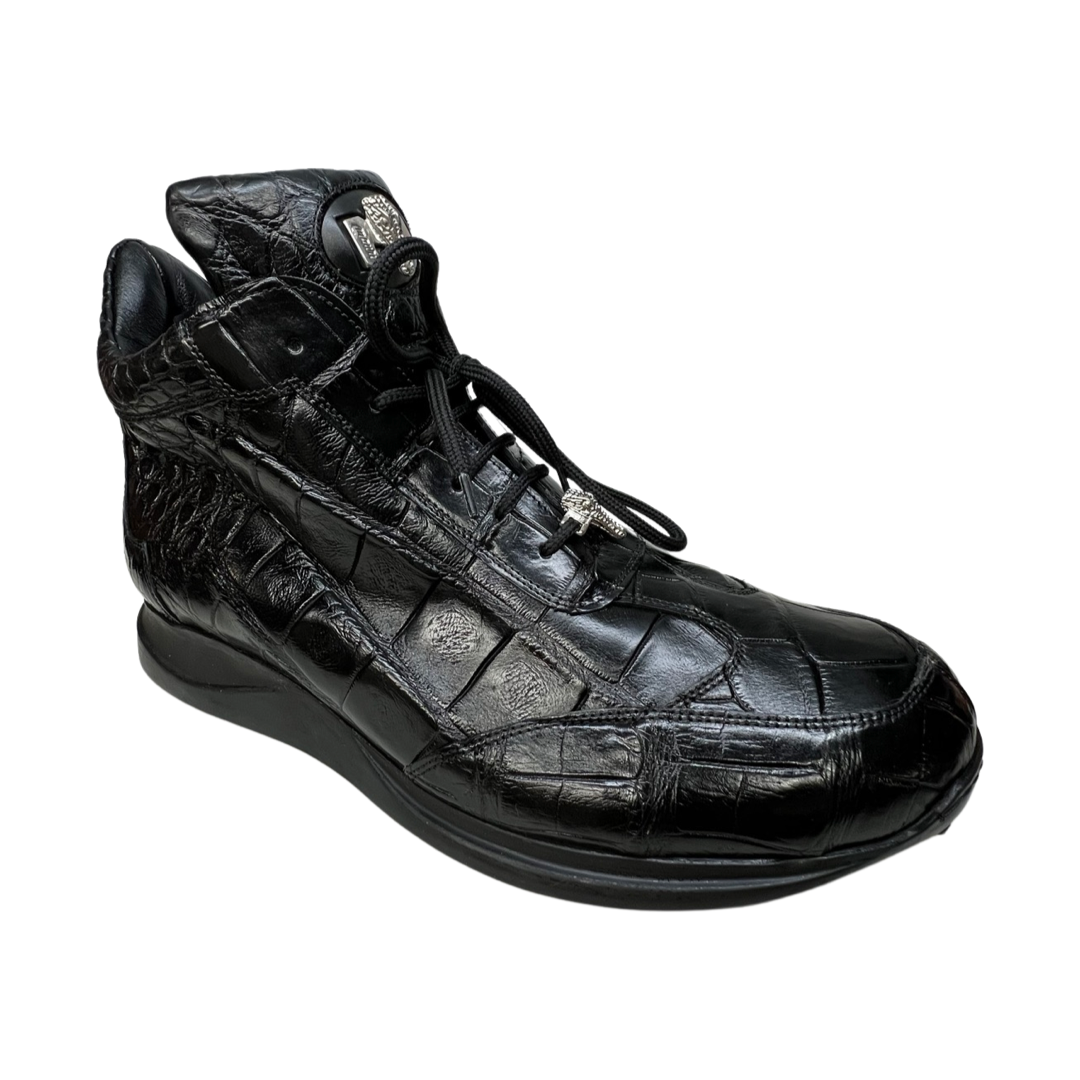 Mauri 8611 Black Hi-top All-Over Alligator Lace Up Sneakers - Dudes Boutique