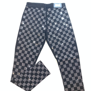 Barocco Black Silver Full Checkered Crystal Pants - Dudes Boutique