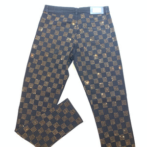 Barocco Black Gold Full Checkered Crystal Pants - Dudes Boutique