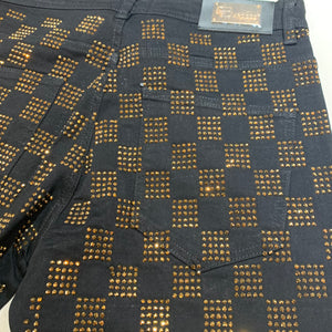 Barocco Black Gold Full Checkered Crystal Pants - Dudes Boutique