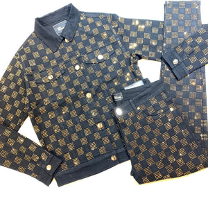 Barocco Black Gold Full Checkered Crystal Jacket - Dudes Boutique