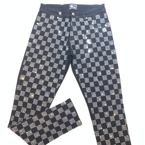 Barocco Black Silver Full Checkered Crystal Pants - Dudes Boutique