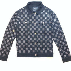Barocco Black Silver Full Checkered Crystal Jacket - Dudes Boutique