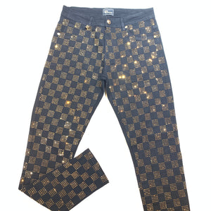 Barocco Black Gold Full Checkered Crystal Pants - Dudes Boutique