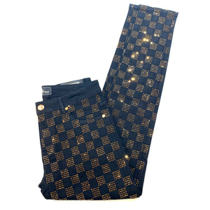 Barocco Black Gold Full Checkered Crystal Pants - Dudes Boutique