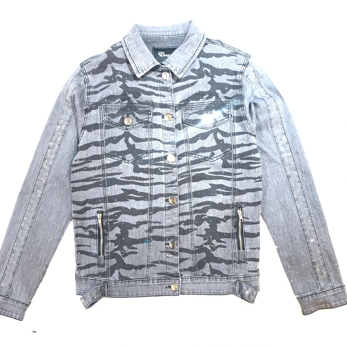 Barocco Men's Charcoal Crystal Key Denim Jacket - Dudes Boutique