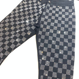 Barocco Black Silver Full Checkered Crystal Pants - Dudes Boutique