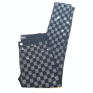 Barocco Black Silver Full Checkered Crystal Pants - Dudes Boutique