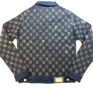 Barocco Black Gold Full Checkered Crystal Jacket - Dudes Boutique