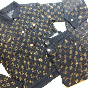 Barocco Black Gold Full Checkered Crystal Jacket - Dudes Boutique