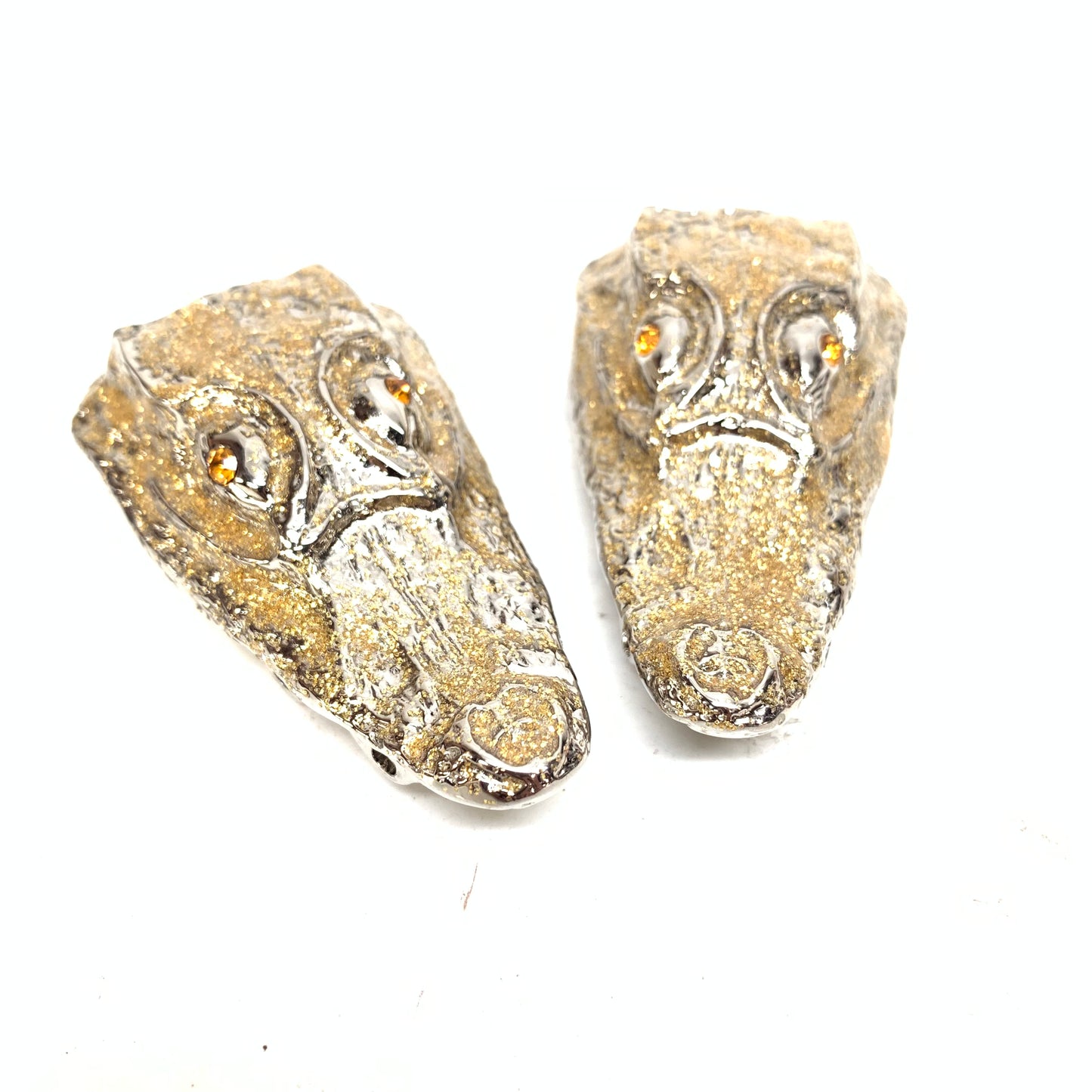 Mauri "Crystal Eye" Gold Shine Gator Head Lace Holders - Dudes Boutique