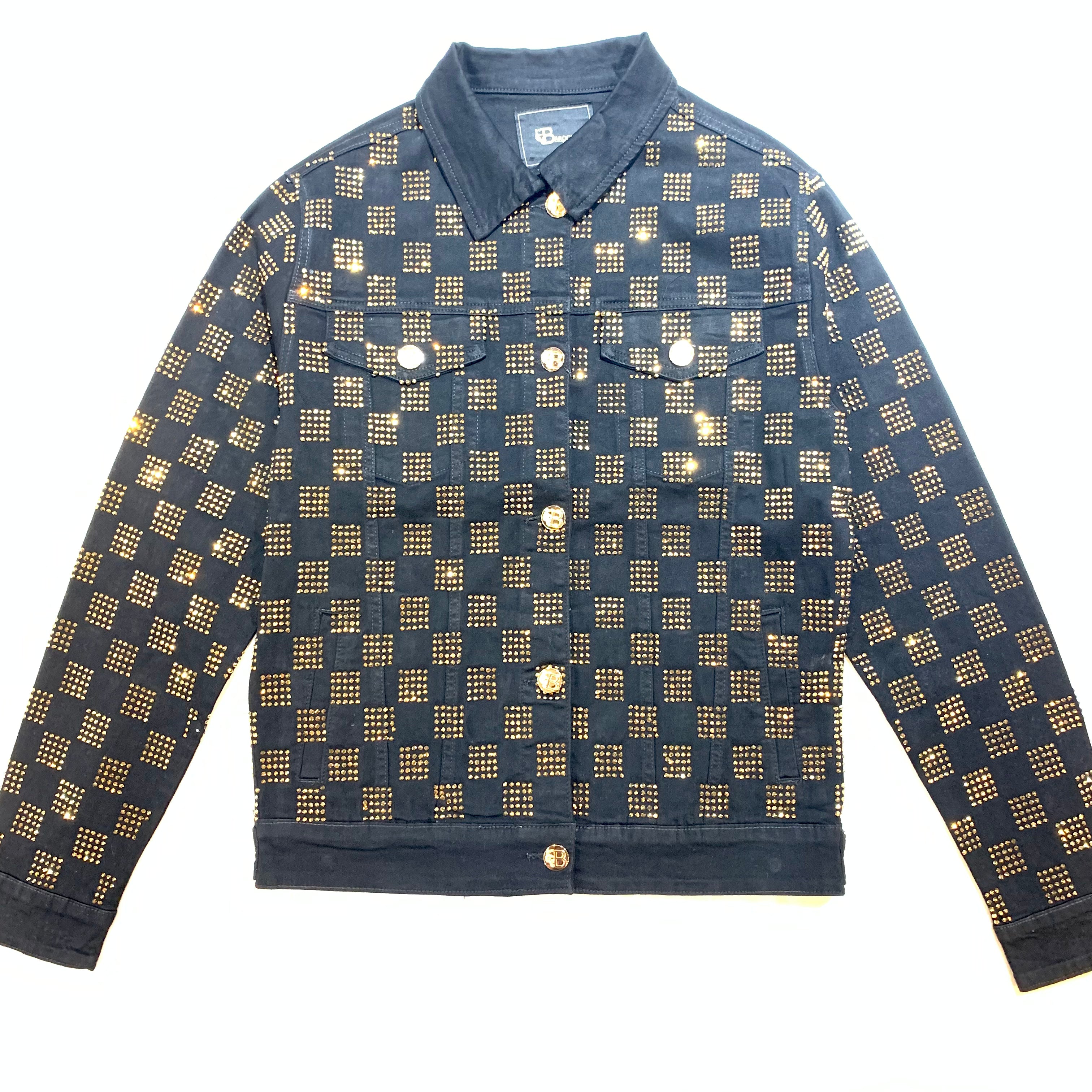 Barocco Black Gold Full Checkered Crystal Jacket - Dudes Boutique
