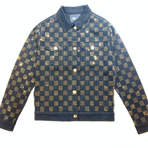 Barocco Black Gold Full Checkered Crystal Jacket - Dudes Boutique