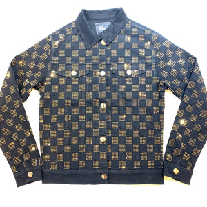 Barocco Black Gold Full Checkered Crystal Jacket - Dudes Boutique