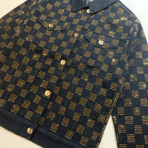 Barocco Black Gold Full Checkered Crystal Jacket - Dudes Boutique