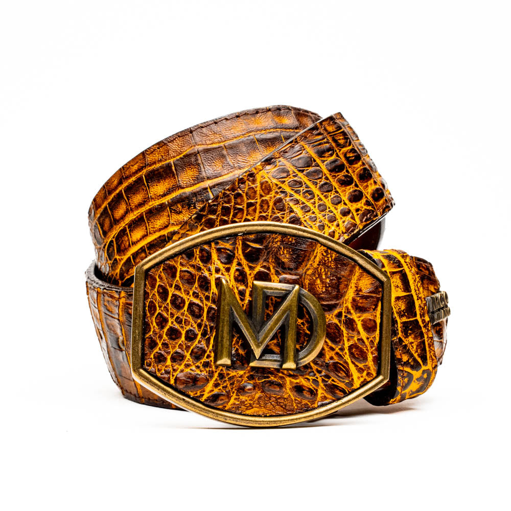 Marco Di Milano Iowa Caiman Crocodile Belt - Mustard / Brown