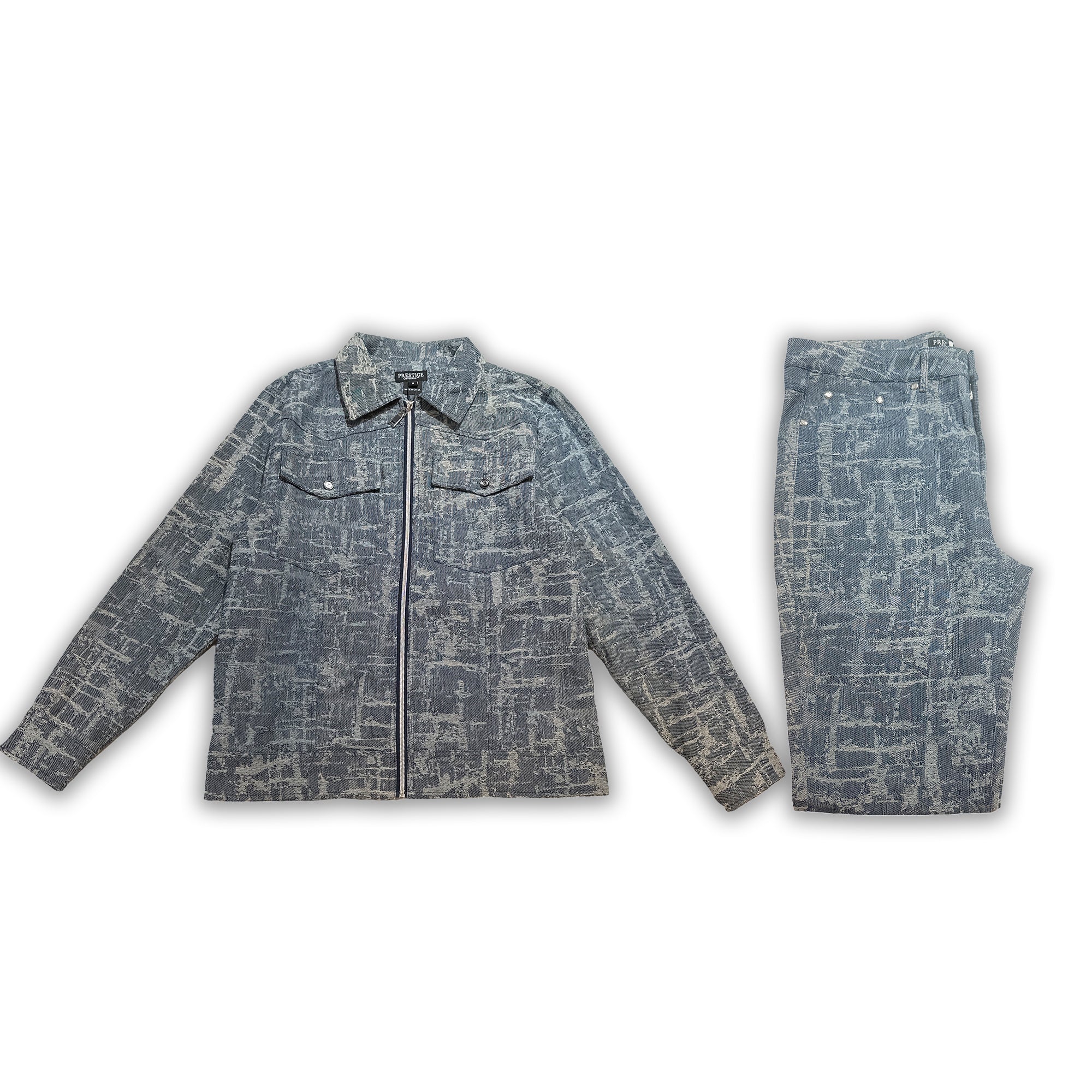 Prestige Distressed Denim Blue Jacket & Pant Set - Dudes Boutique