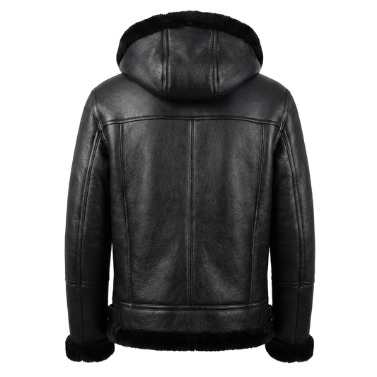 Kashani Black Shearling Hooded Jacket w/Detachable Hood