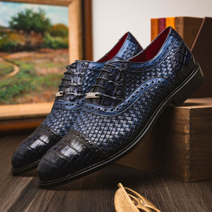Marco Di Milano John Navy Woven Leather & Crocodile Dress Shoes - Dudes Boutique