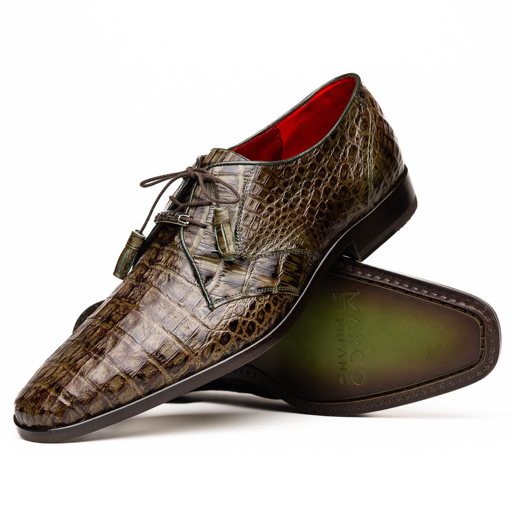Marco Di Milano Lacio Wood Green Caiman Crocodile Dress Shoes - Dudes Boutique