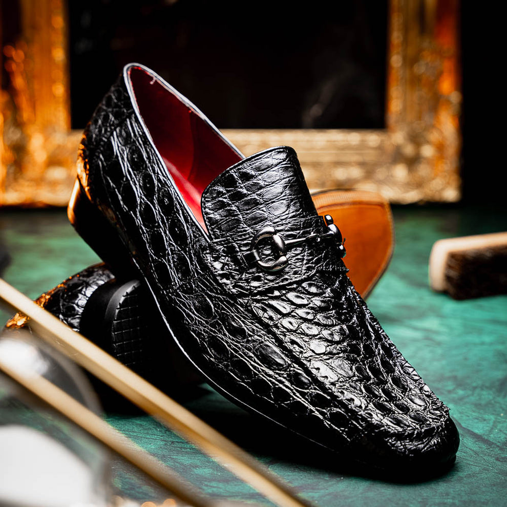 Marco Di Milano Landro Black Caiman Crocodile Bit Loafers - Dudes Boutique