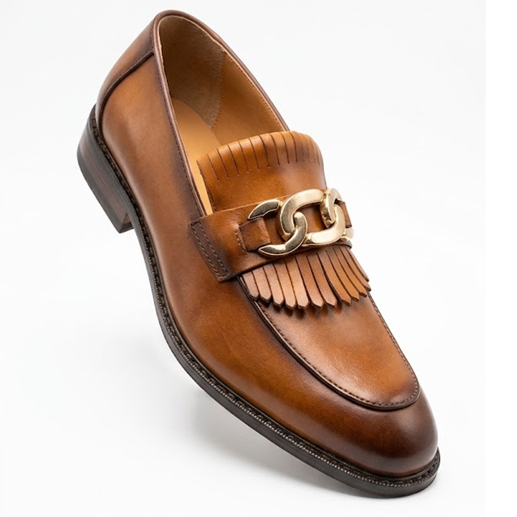 La Milano Franconia Cognac Leather Kiltie Chain Loafer