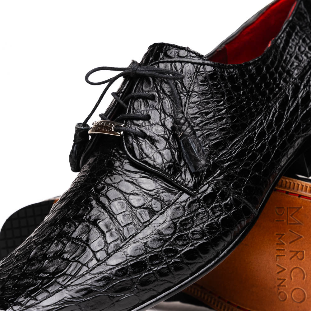 Marco Di Milano Leonardo Black Caiman Crocodile Derby Dress Shoes - Dudes Boutique
