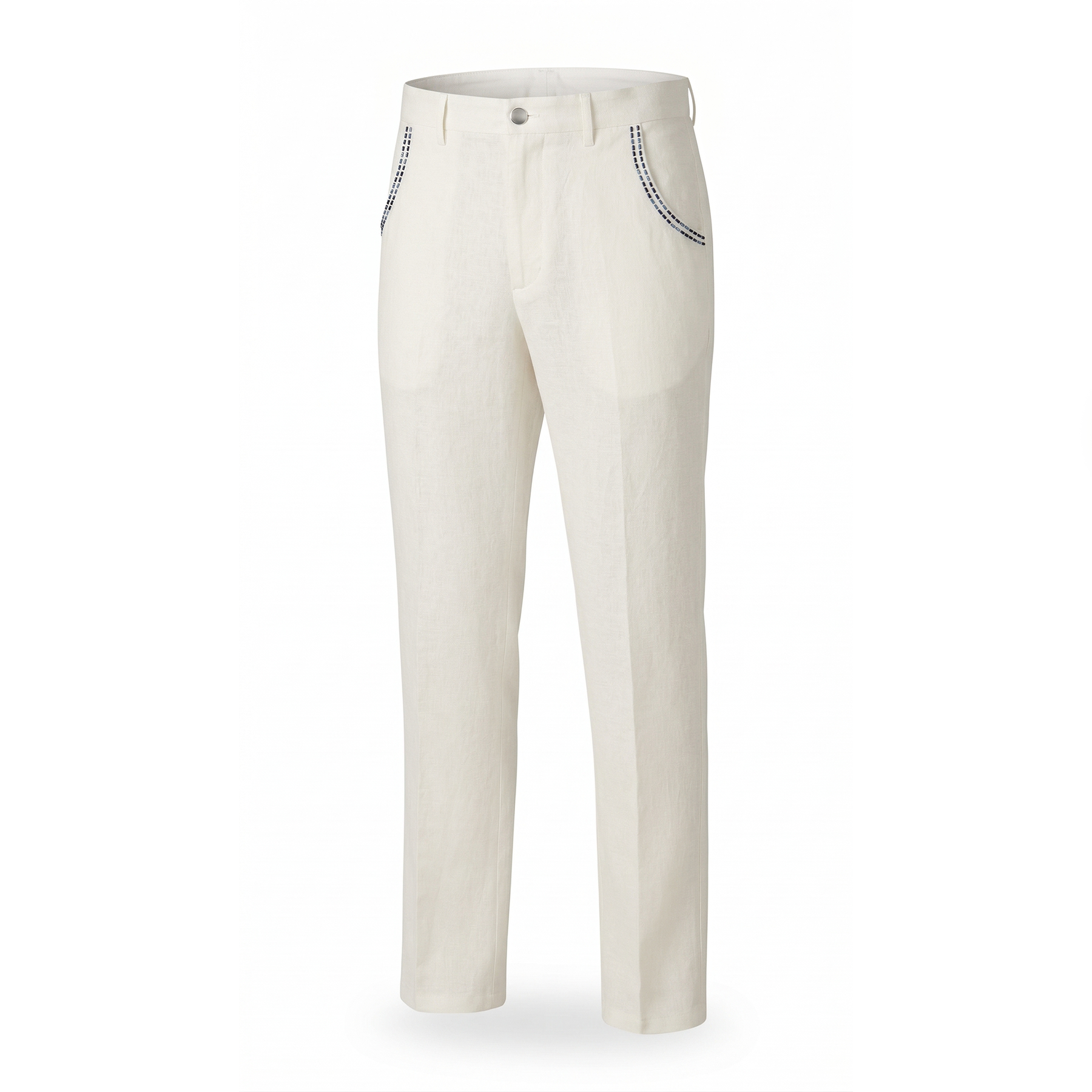 Prestige White / Navy Double Stitch Linen Pants