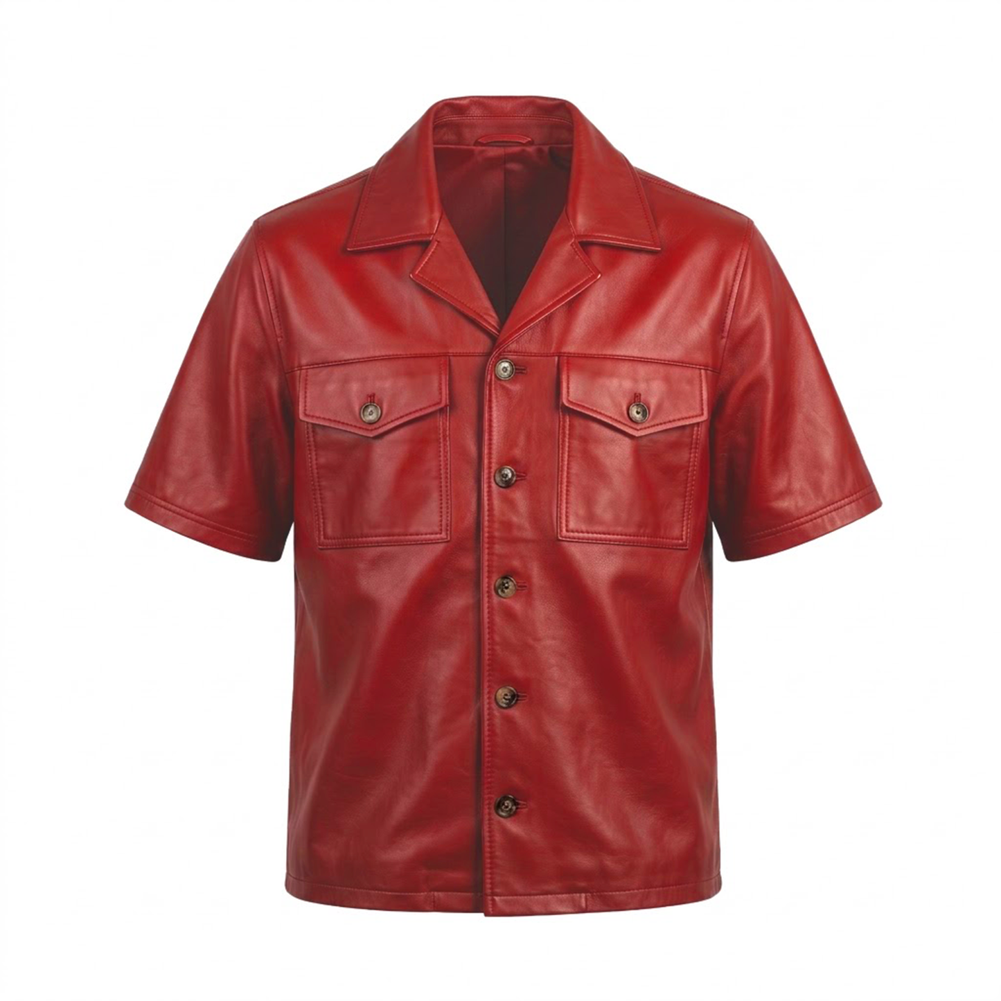 Kashani Red Lambskin Leather Cuban Collar Shirt