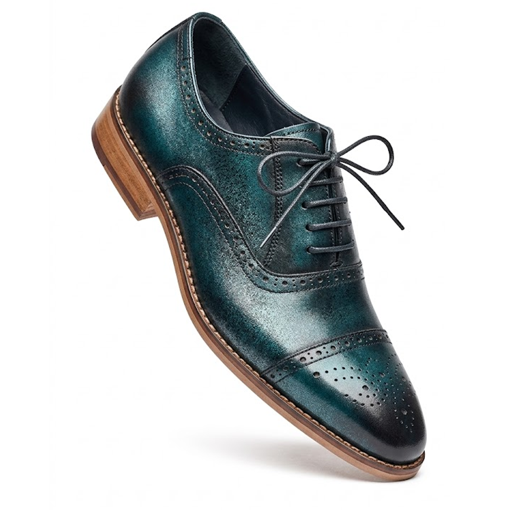 La Milano Lorenzo Navy Burnished Leather Wingtip Oxford